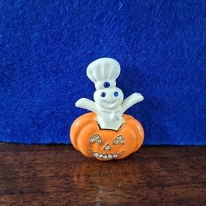 Vintage Pillsbury Doughboy Halloween Jack O'Lantern Brooch Pin 1.25" Pumpkin Boy